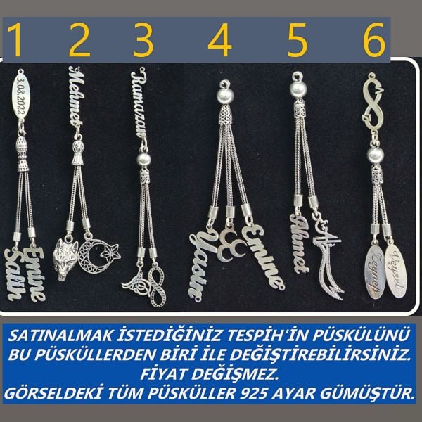 zultanit taşı kişiye özel isimli ve gümüş  isimli püsküllü lüx hediyelik tespih