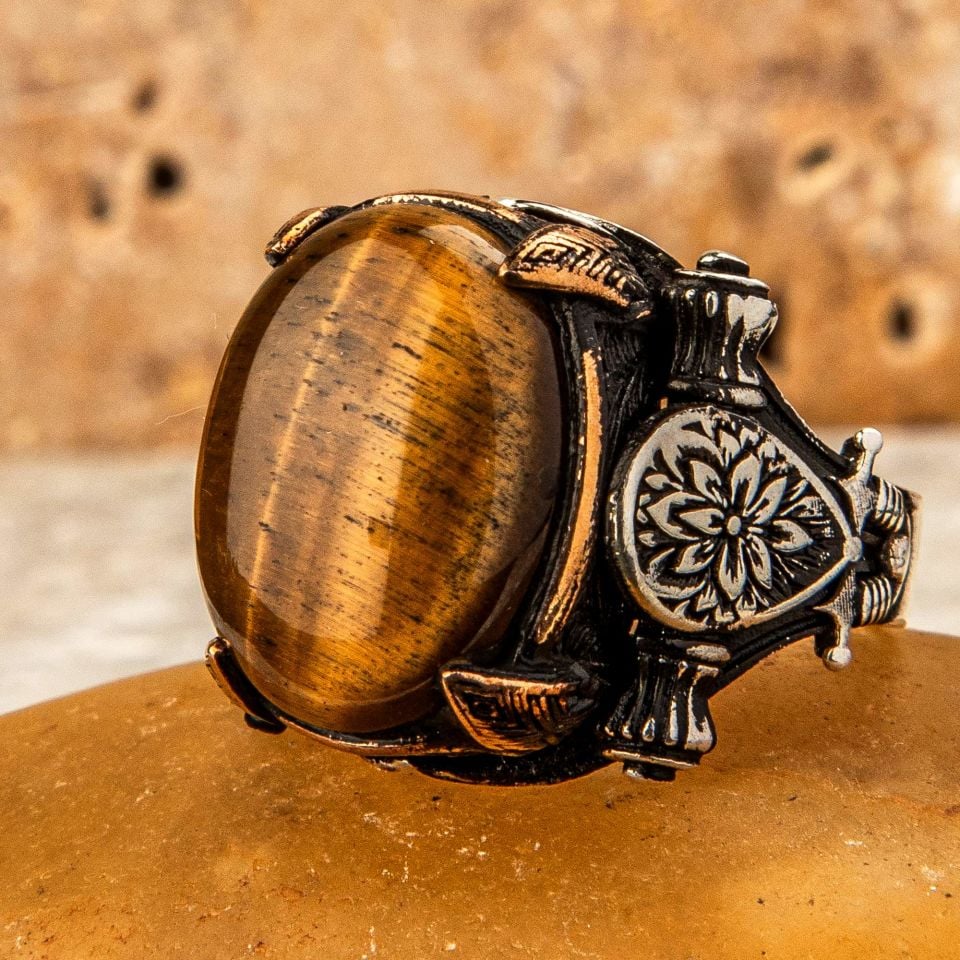 KAPLAN GÖZÜ TAŞI 925 AYAR GÜMÜŞ YÜZÜK 3