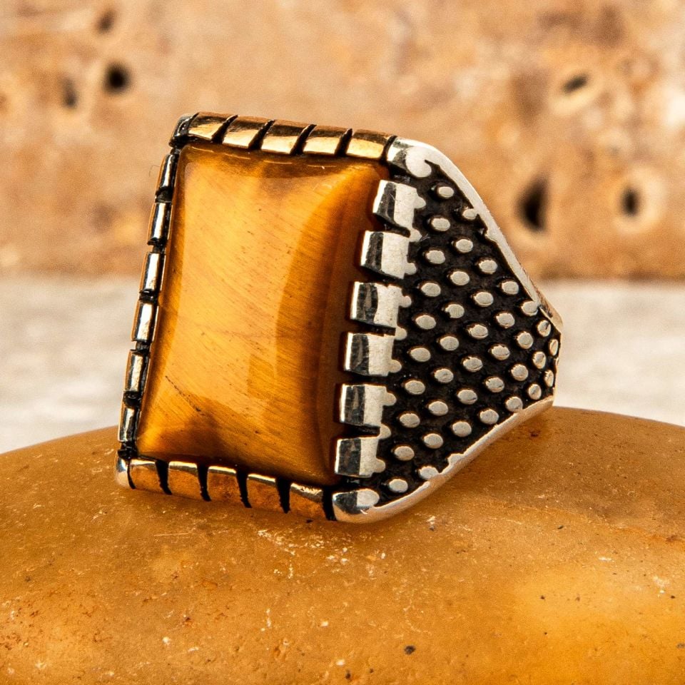 KAPLAN GÖZÜ TAŞI 925 AYAR GÜMÜŞ YÜZÜK 18