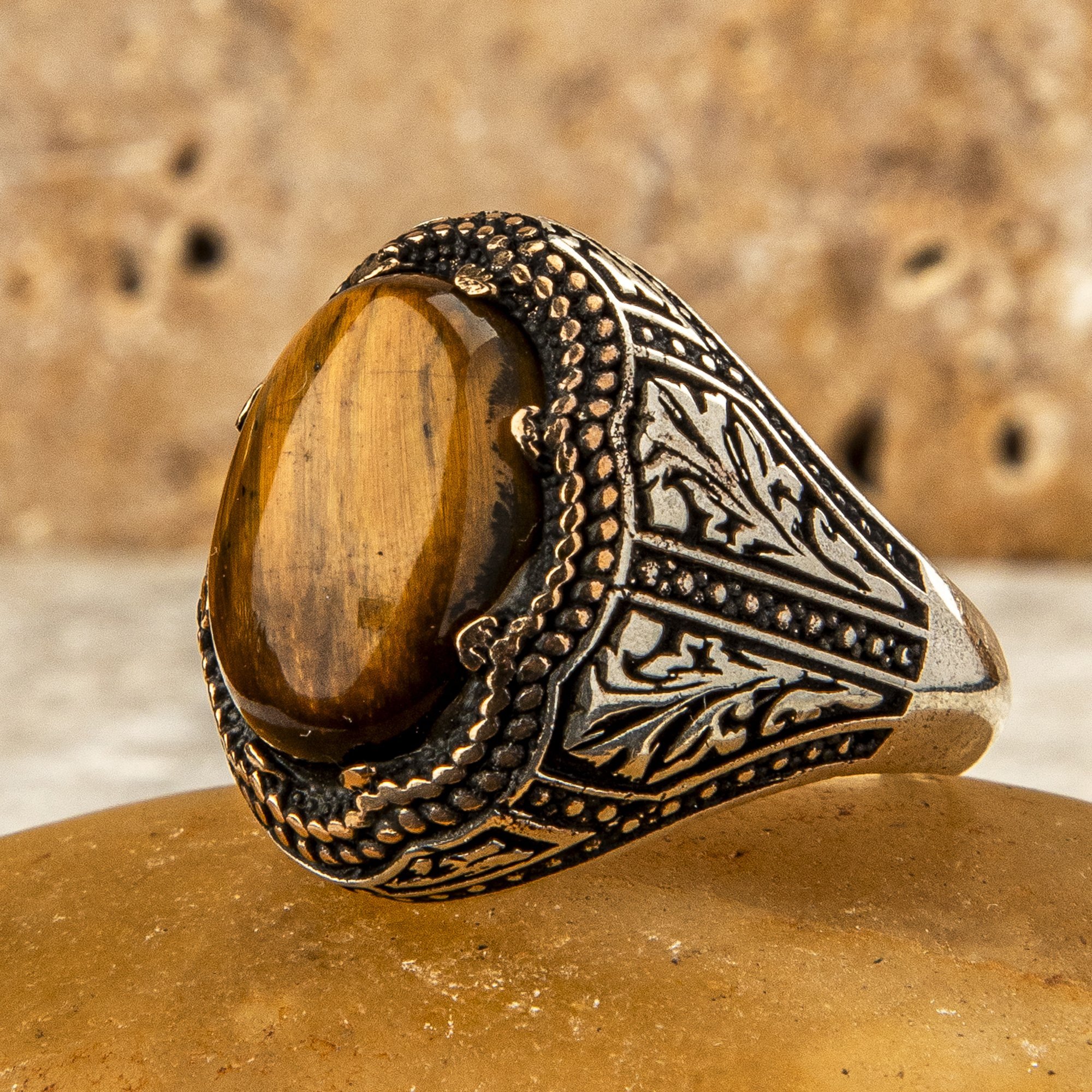 KAPLAN GÖZÜ TAŞI 925 AYAR GÜMÜŞ YÜZÜK 6