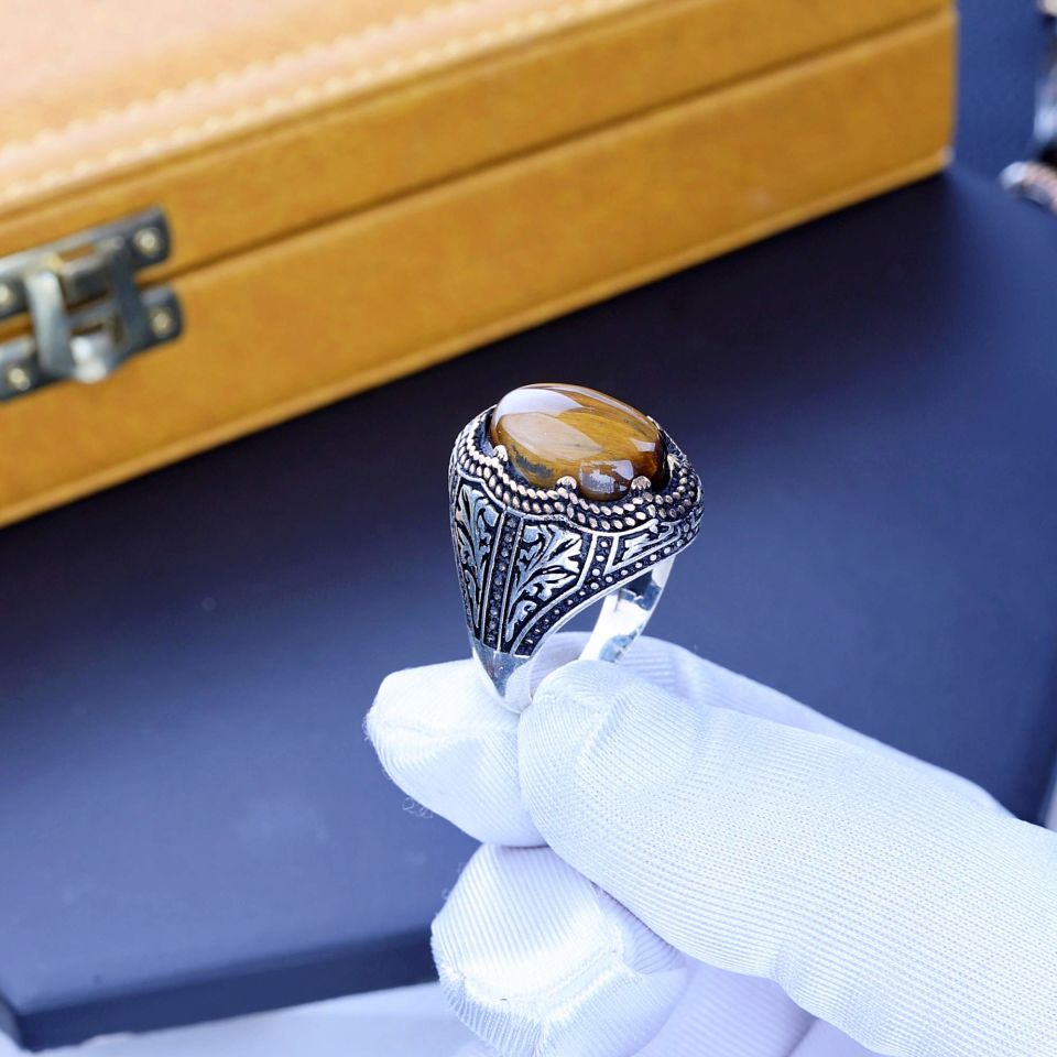 KAPLAN GÖZÜ TAŞI 925 AYAR GÜMÜŞ YÜZÜK 6