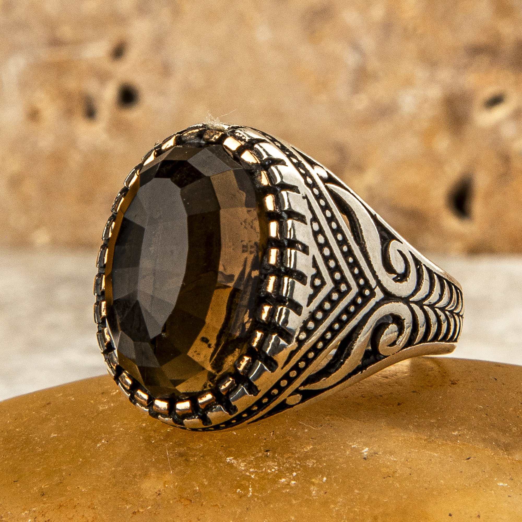 KAPLAN GÖZÜ TAŞI 925 AYAR GÜMÜŞ YÜZÜK 8