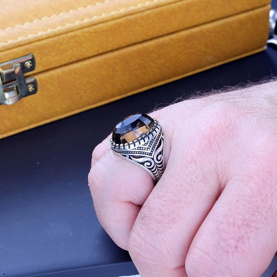 KAPLAN GÖZÜ TAŞI 925 AYAR GÜMÜŞ YÜZÜK 8