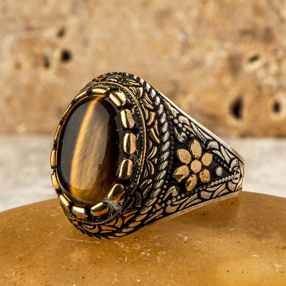 KAPLAN GÖZÜ TAŞI 925 AYAR GÜMÜŞ YÜZÜK 9