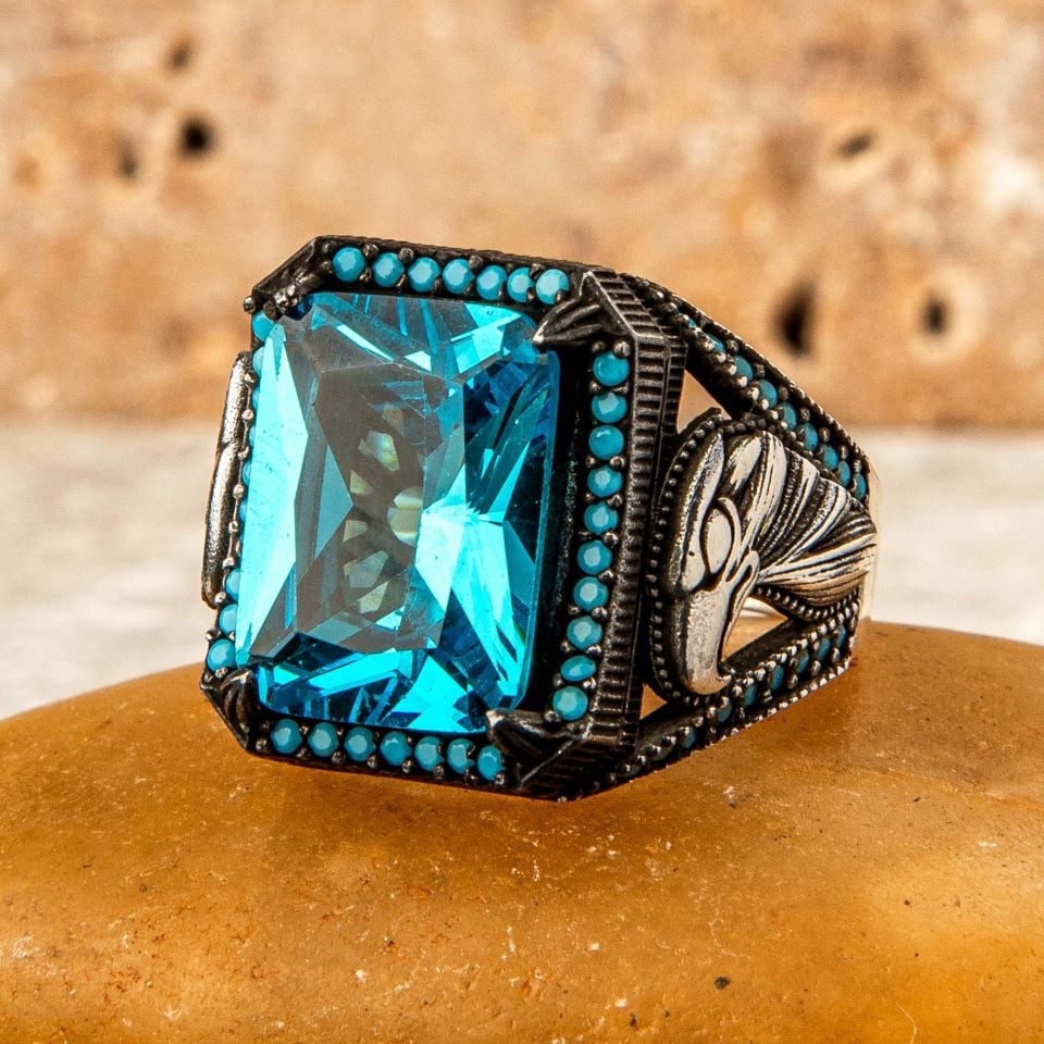 AQUAMARİN TAŞI 925 AYAR GÜMÜŞ YÜZÜK 4