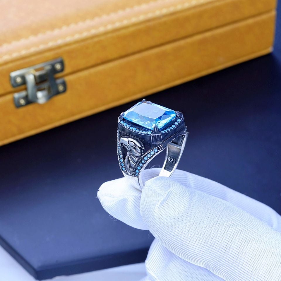 AQUAMARİN TAŞI 925 AYAR GÜMÜŞ YÜZÜK 4