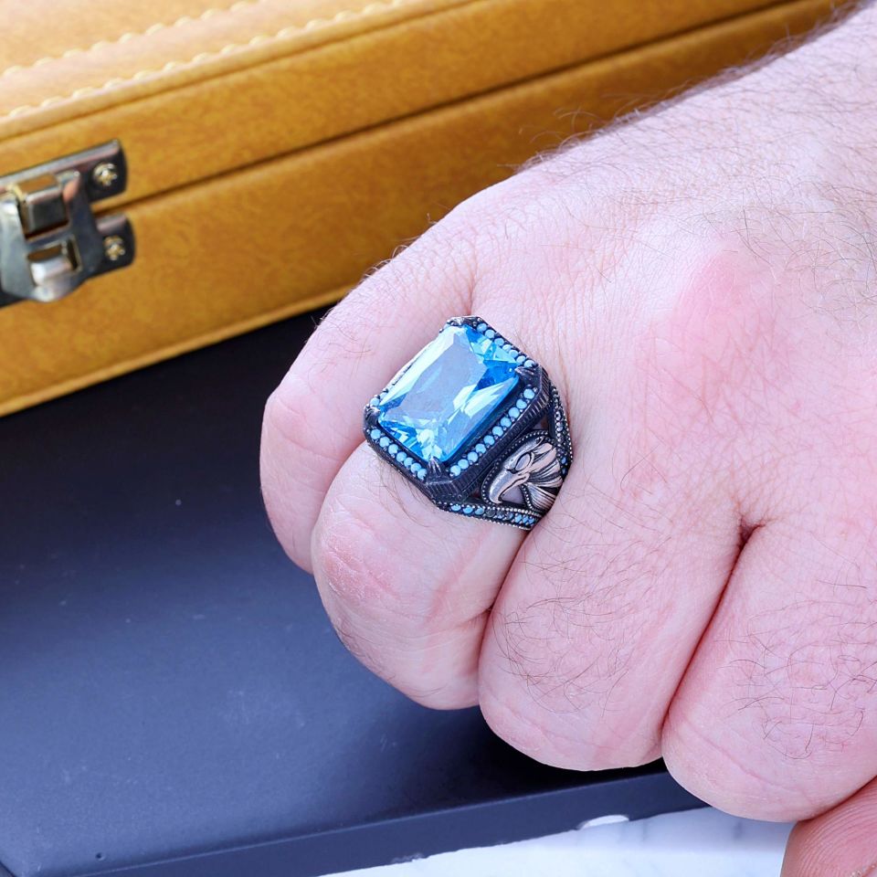 AQUAMARİN TAŞI 925 AYAR GÜMÜŞ YÜZÜK 4