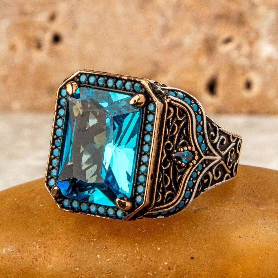 AQUAMARİN TAŞI 925 AYAR GÜMÜŞ YÜZÜK 6