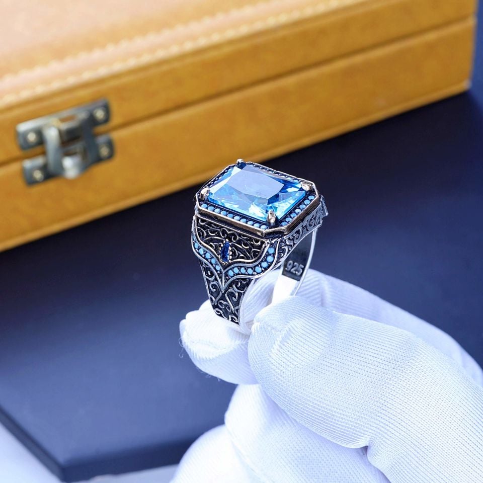 AQUAMARİN TAŞI 925 AYAR GÜMÜŞ YÜZÜK 6