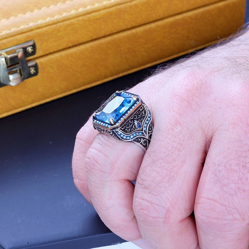 AQUAMARİN TAŞI 925 AYAR GÜMÜŞ YÜZÜK 6