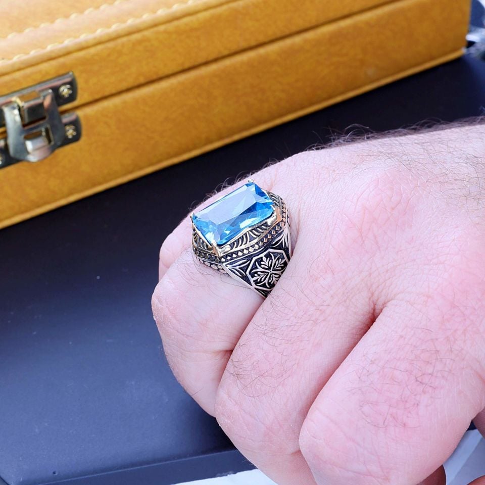 AQUAMARİN TAŞI 925 AYAR GÜMÜŞ YÜZÜK 7