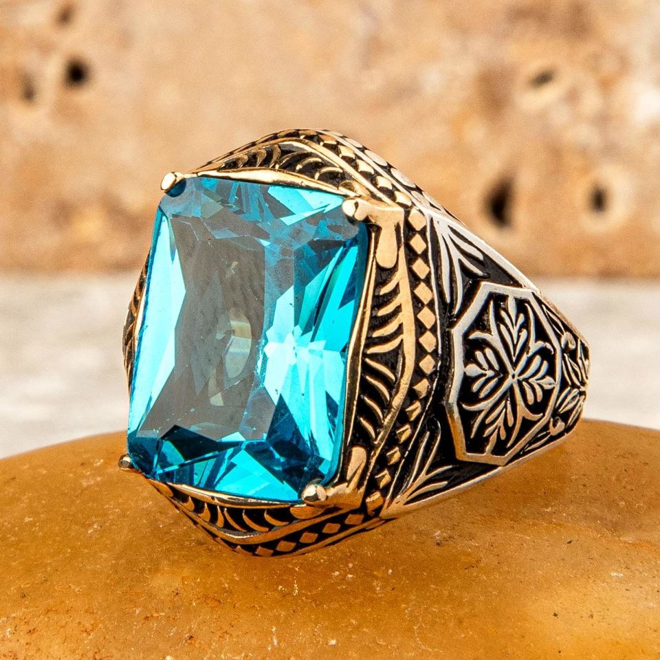 AQUAMARİN TAŞI 925 AYAR GÜMÜŞ YÜZÜK 7