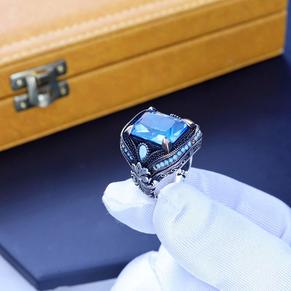 AQUAMARİN TAŞI 925 AYAR GÜMÜŞ YÜZÜK 9