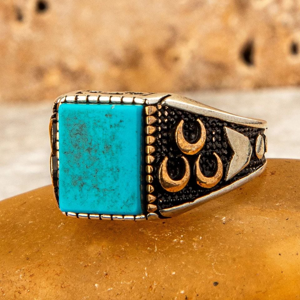 FİRUZE TAŞLI ÜÇ HİLAL MODEL  925 AYAR GÜMÜŞ YÜZÜK 2