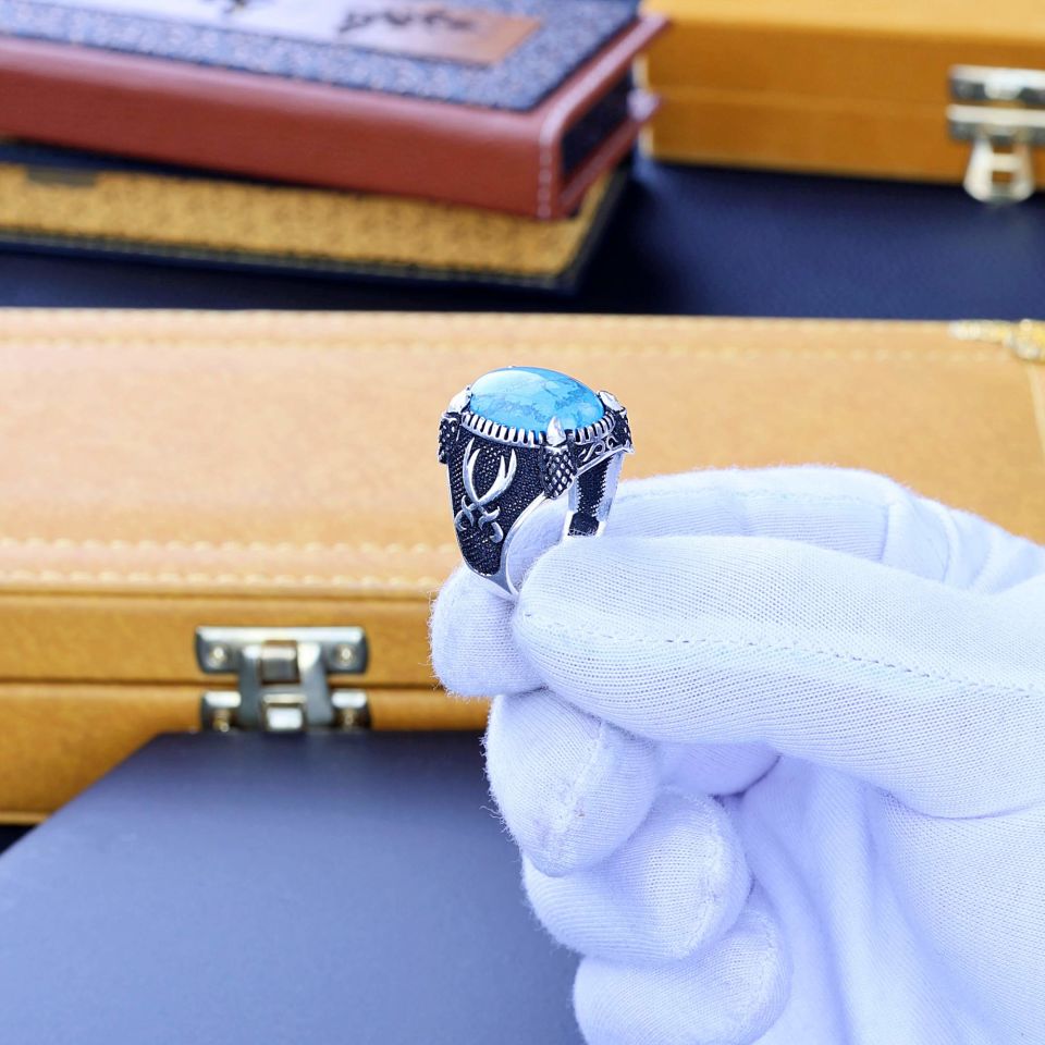 ZÜLFİKAR  MODEL FİRUZE TAŞLI 925 AYAR GÜMÜŞ YÜZÜK