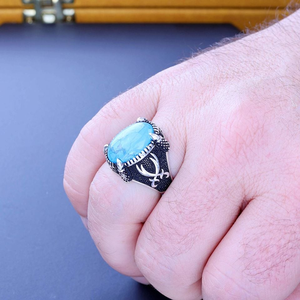 ZÜLFİKAR  MODEL FİRUZE TAŞLI 925 AYAR GÜMÜŞ YÜZÜK