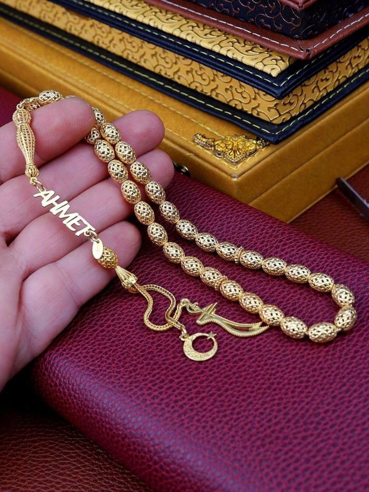 22 AYAR ALTIN KAPLAMALI 925 AYAR GÜMÜŞ KİŞİYE ÖZEL İSİMLİ TESPİH