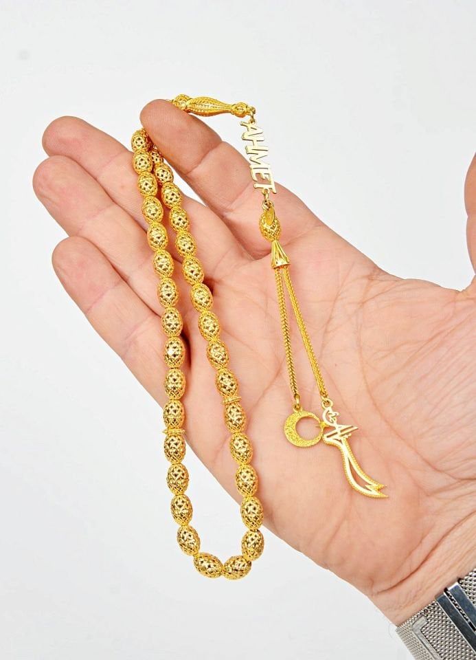 22 AYAR ALTIN KAPLAMALI 925 AYAR GÜMÜŞ KİŞİYE ÖZEL İSİMLİ TESPİH