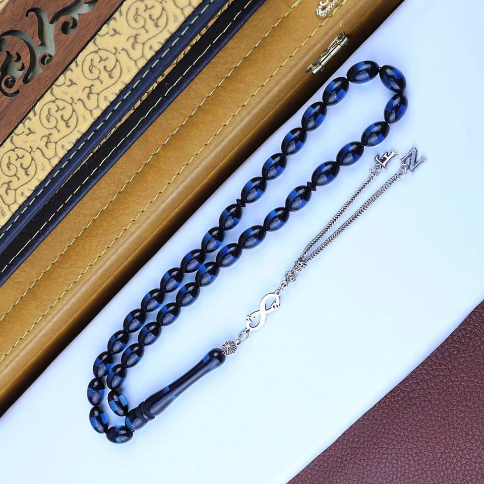 LACİVERT SÜRMELİ GÜMÜŞ PÜSKÜLLÜ İSİME ÖZEL TESPİH