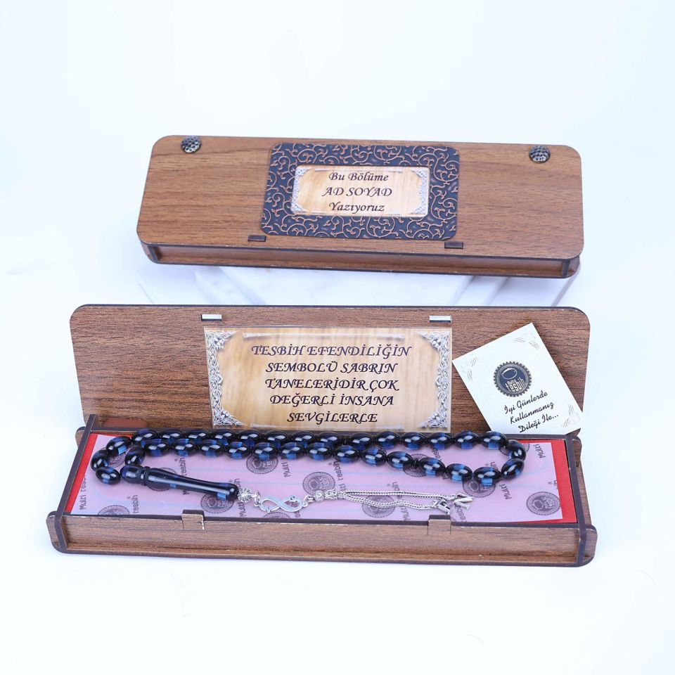 LACİVERT SÜRMELİ GÜMÜŞ PÜSKÜLLÜ İSİME ÖZEL TESPİH