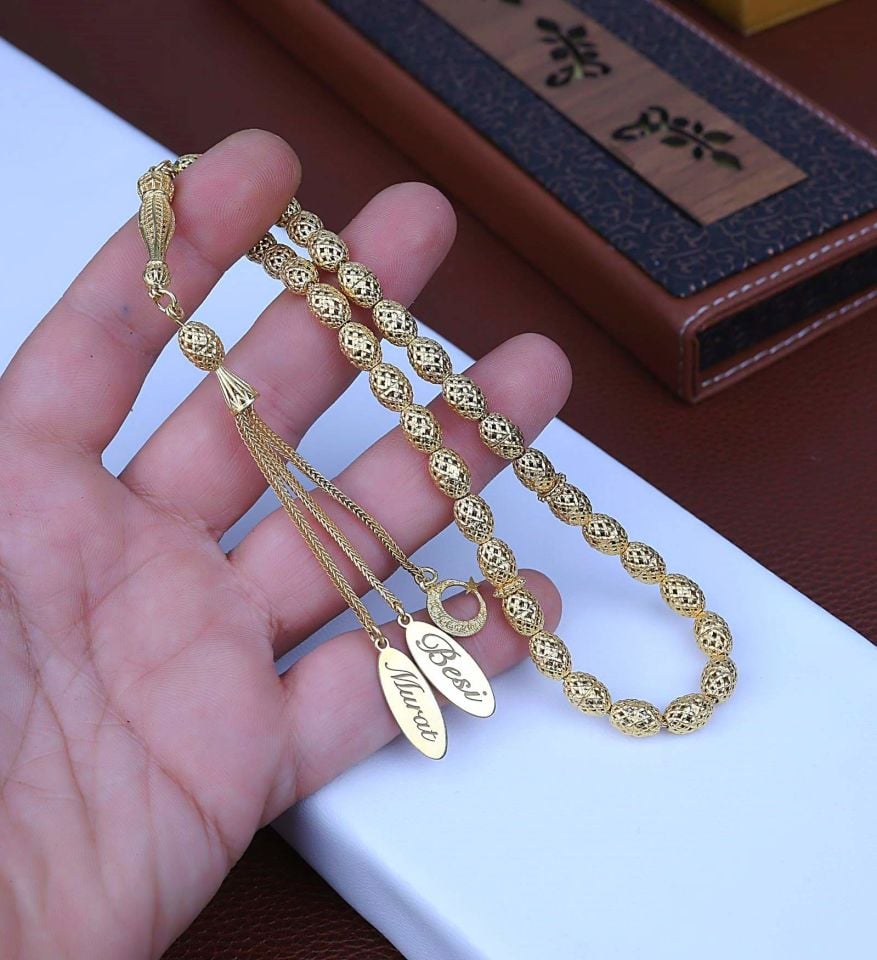 ORJİNAL ALTIN KAPLAMALI 925 AYAR GÜMÜŞ KİŞİYE ÖZEL İSİMLİ TESPİH