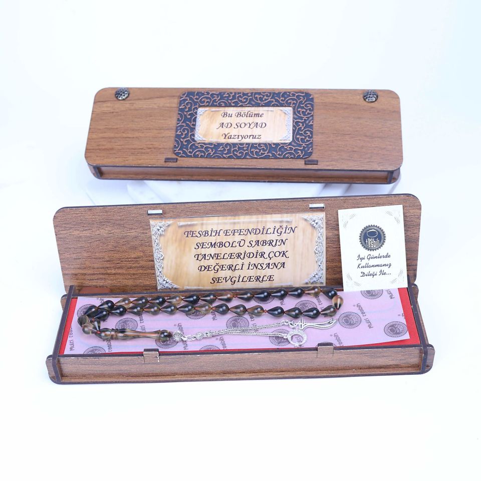 ATEŞ KEHRİBAR  GÜMÜŞ PÜSKÜLLÜ TASARIM TESPİH