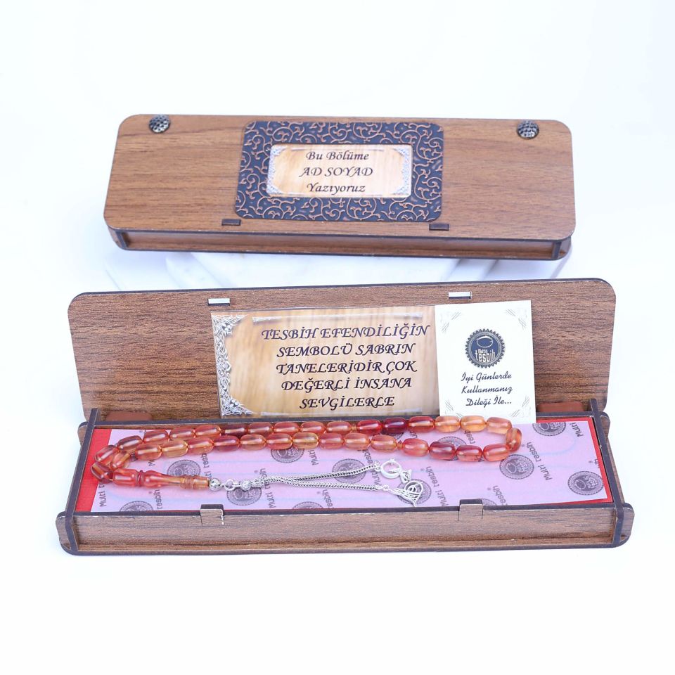 ATEŞ KEHRİBAR  GÜMÜŞ PÜSKÜLLÜ TASARIM TESPİH